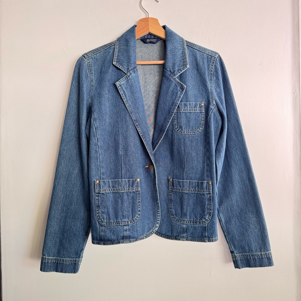 Austin Clothing Co‎ Womens Blue Denim Blazer Casual Preppy Jean Jacket Size M